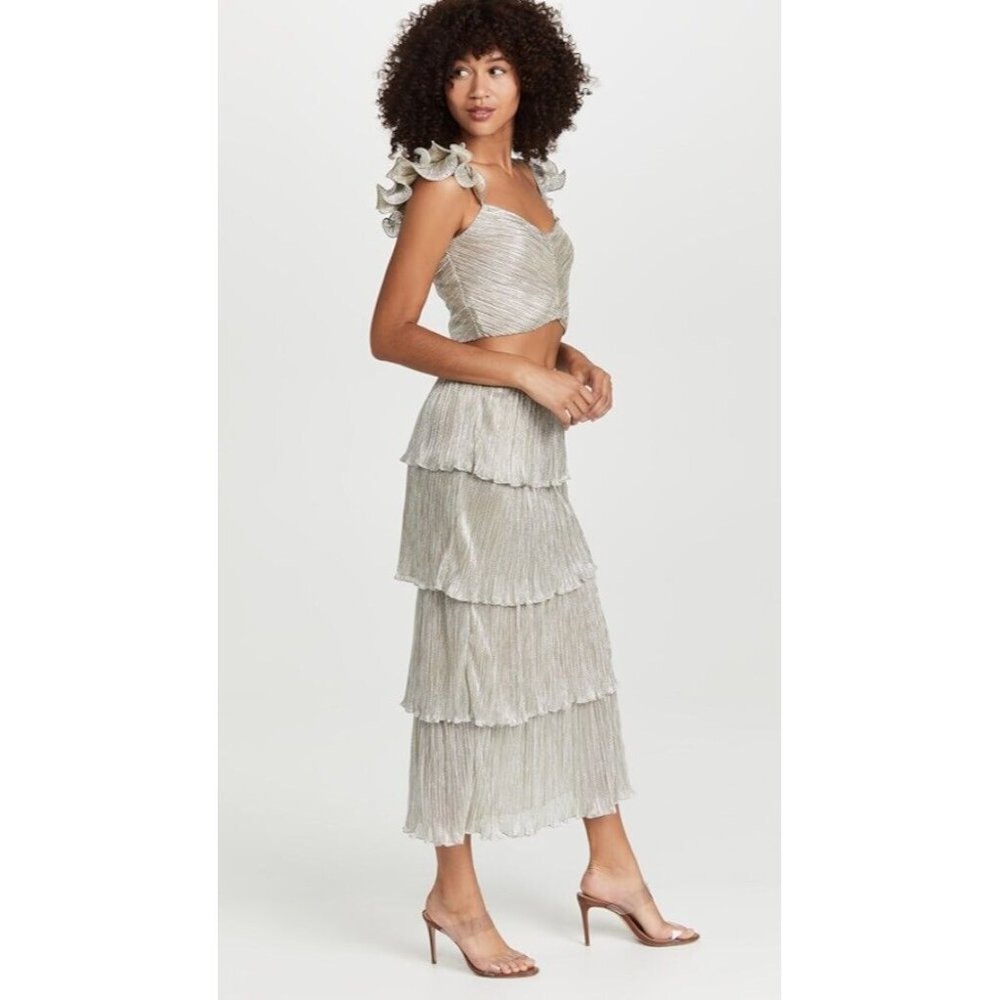 SAYLOR Gianna Skirt Platinum Silver Metallic Tiered - Picture 7 of 7